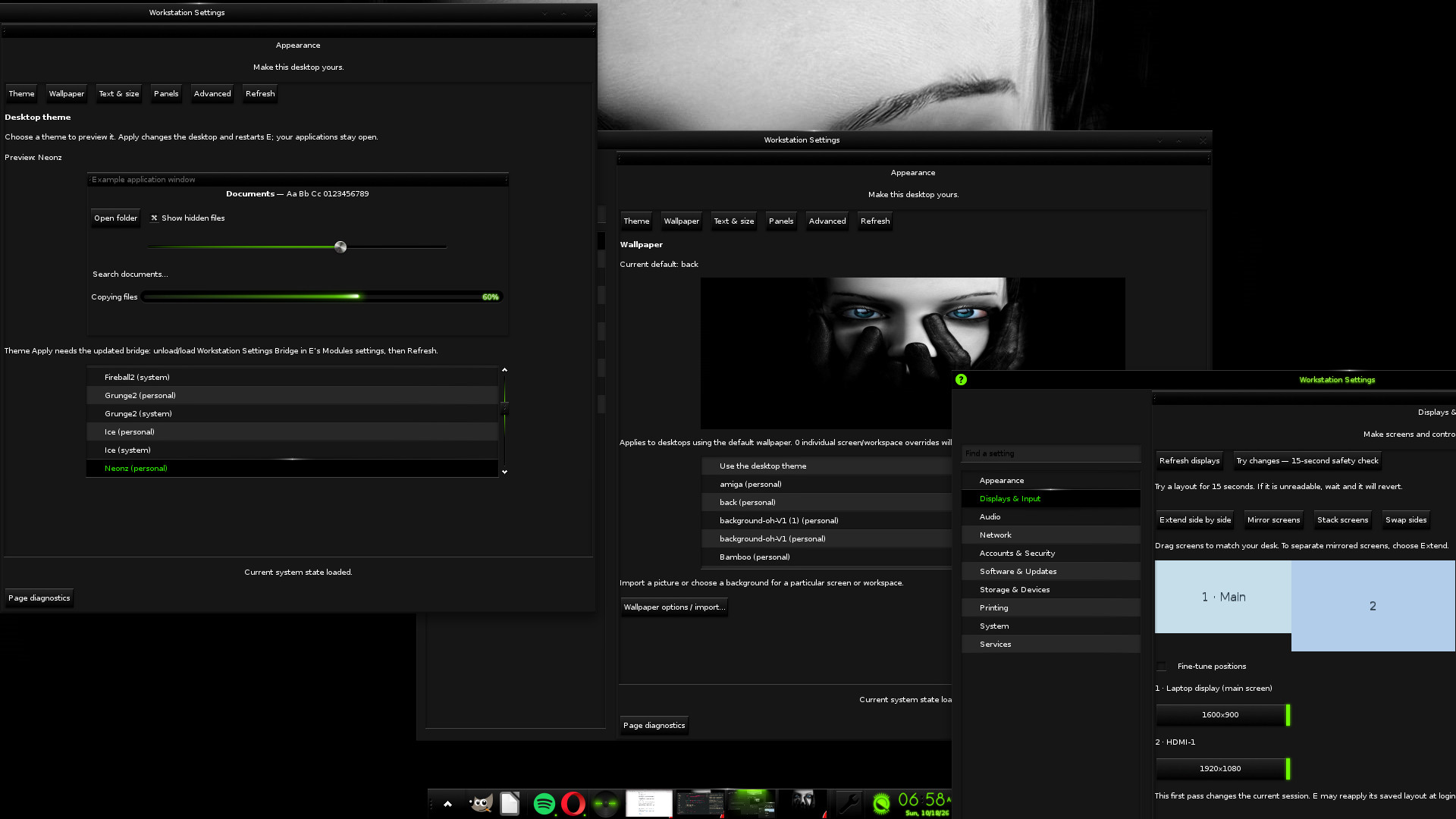 E-control appearance, wallpaper and monitor controls